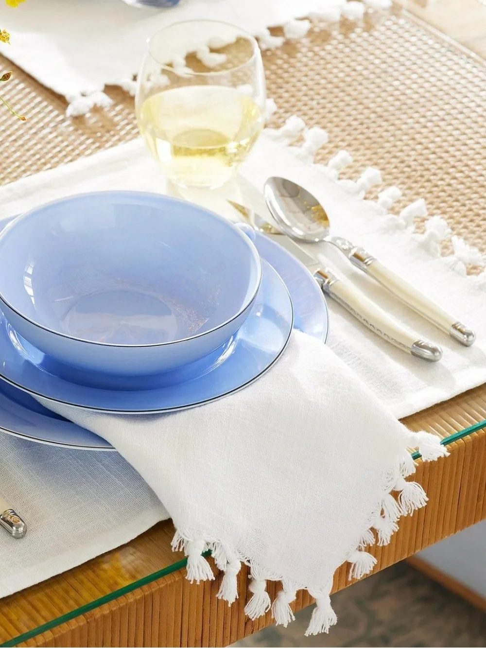 Fasano White Tassel Fringe Placemats- Set of 8